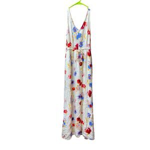 Lucky Brand Ivory Floral Tie Waist Sleeveless Maxi Dress Sz XS